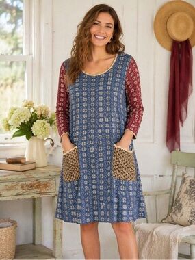 April Cornell boho Prairie dress cottage core patch work floral with pockets